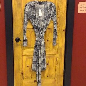 Banana Republic Black and White Long Sleeve Wrap Dress